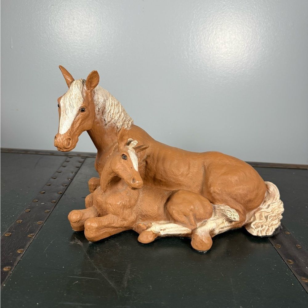 Vintage Realistic Mother Horse with Baby Horse 12" Sculpture Animal Figurine
